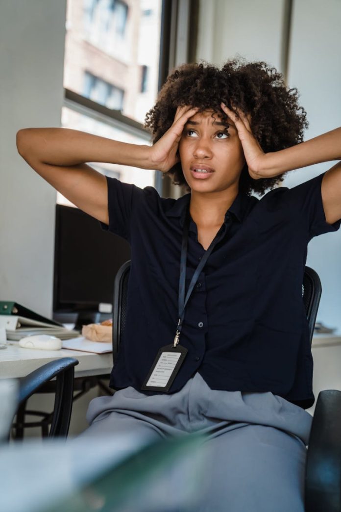 frustrated stressed female office worker