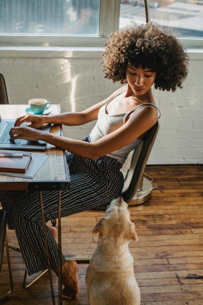 mixed girl working from home