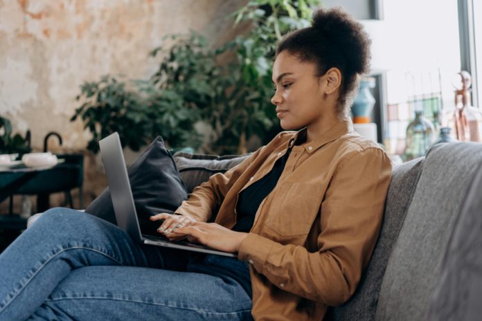 black woman working on computer